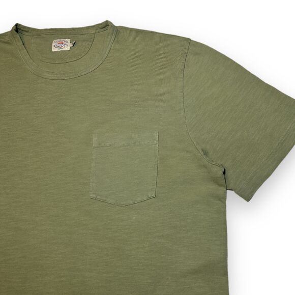 Faherty Sunwashed Organic Cotton Pocket Tee Men's L Sage Green T-Shirt Peru Soft - Picture 2 of 9